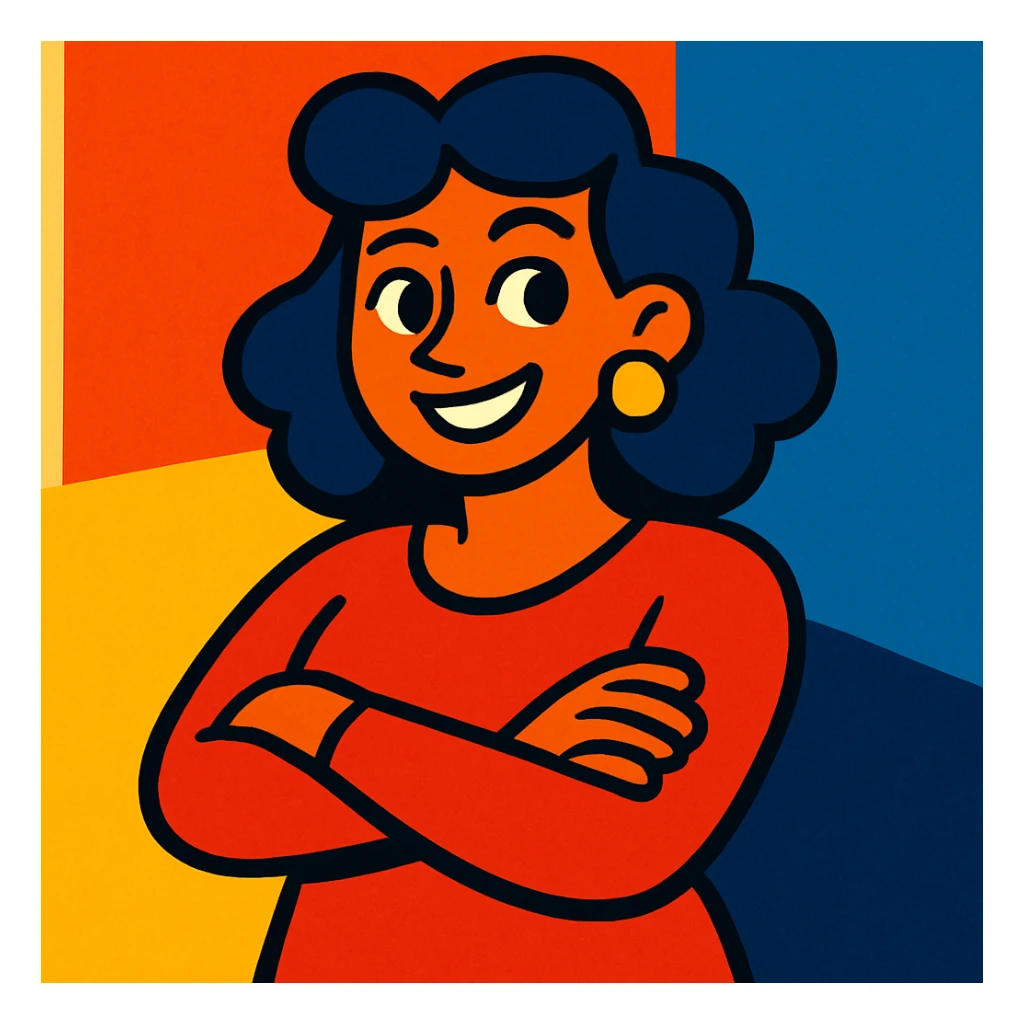 a woman crossing her arms, vibrant toon style sticker