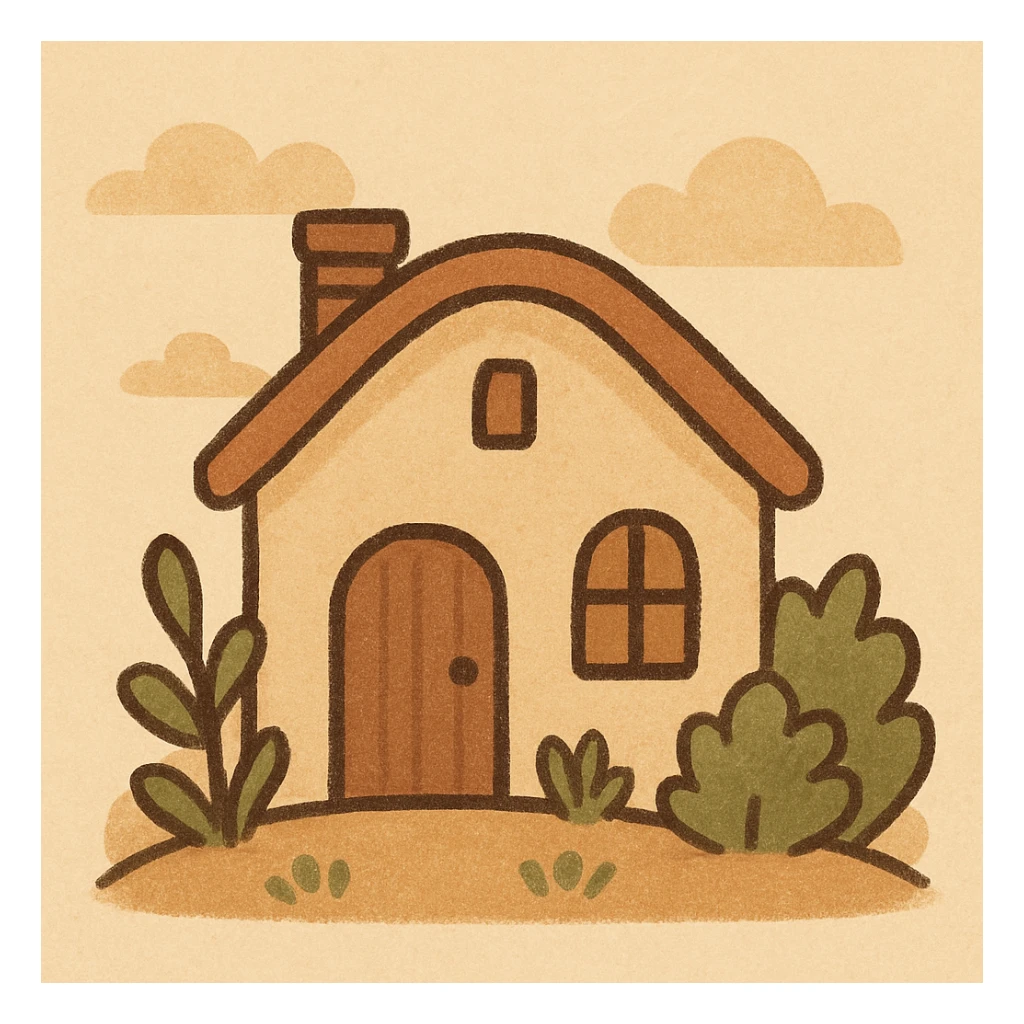 beige house, flat illustration, minimal, warm and inviting sticker