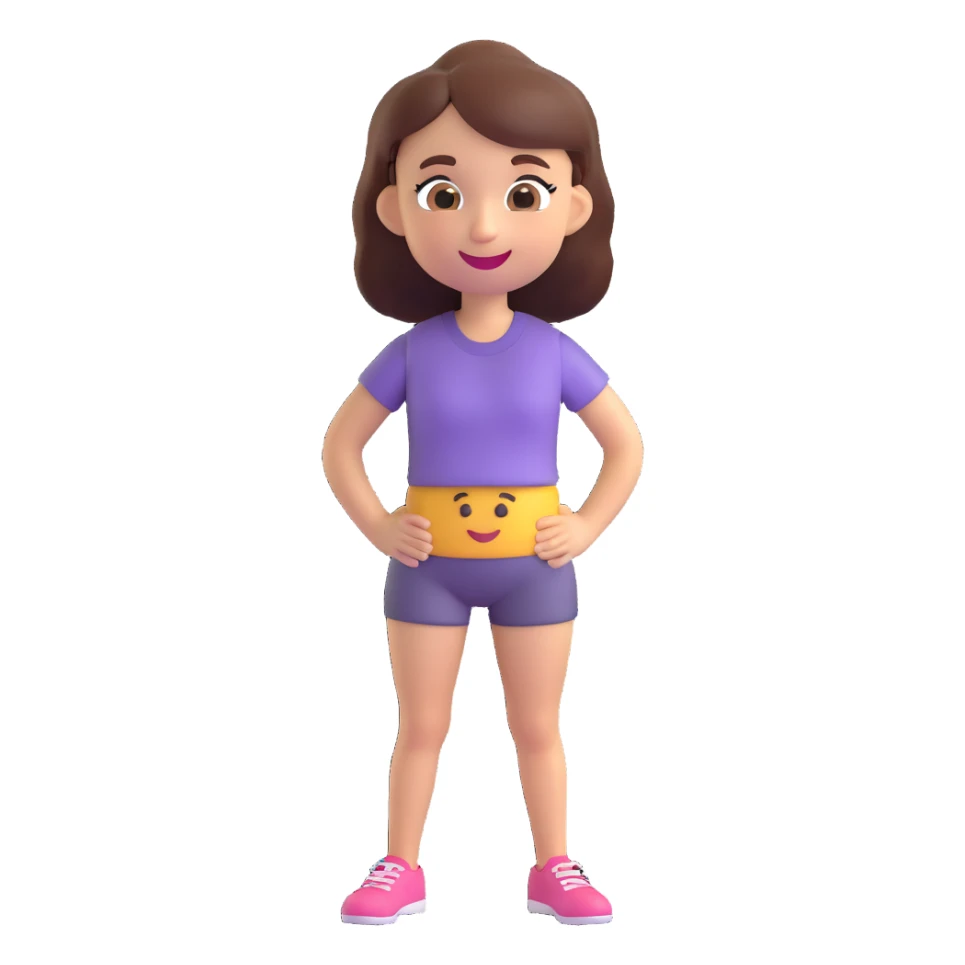 girl smiling, hands on hips, 3D emoji style sticker