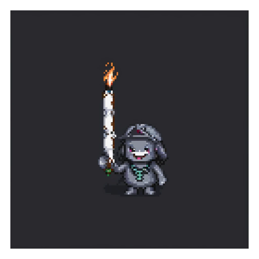 Smokey from Friday, pixel art style, holding a joint, playful grin sticker
