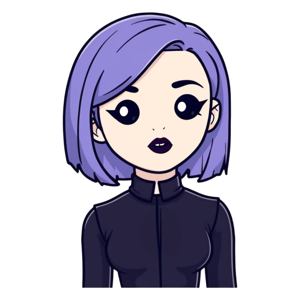 black goth with pale skin, dark lipstick, black outfit sticker