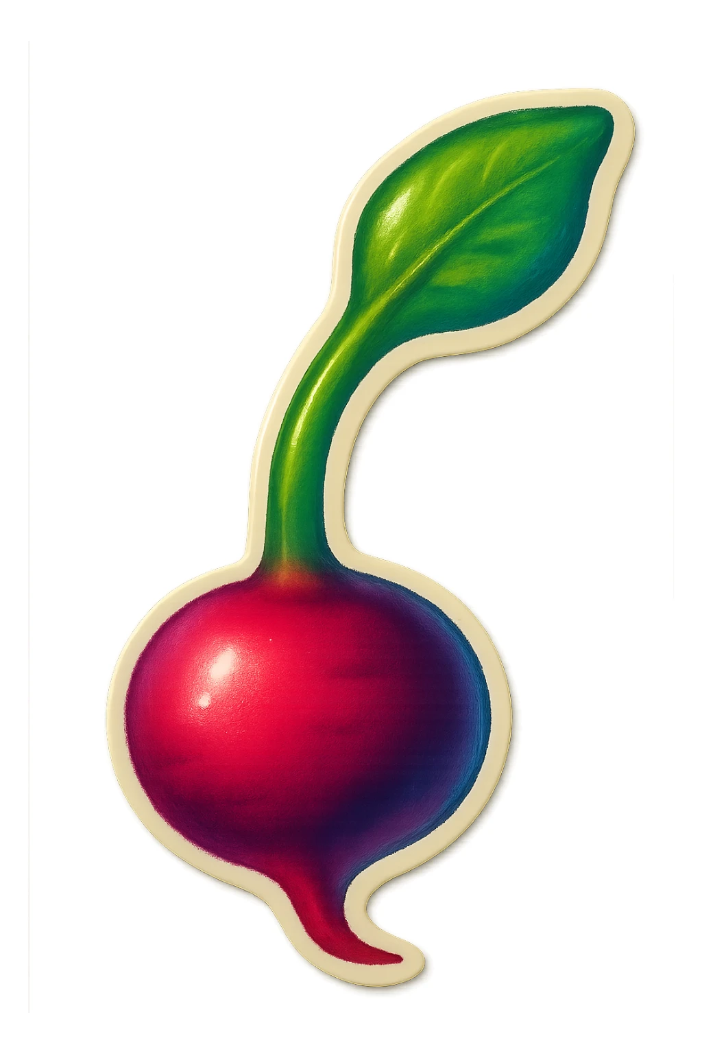 Make the beet's green leaf stem much longer in a retro stickers emoji style. sticker