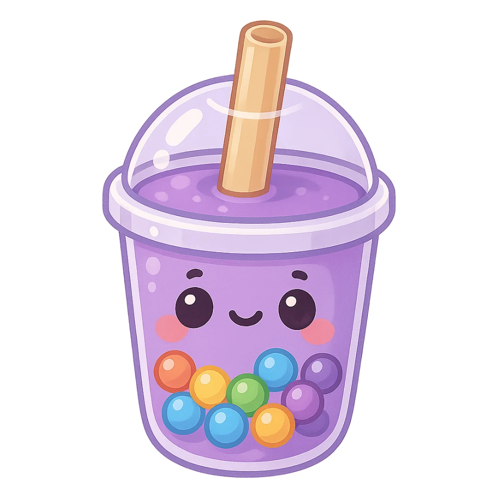Purple pearl milk tea with rainbow boba, cute and exaggerated Q version sticker style sticker