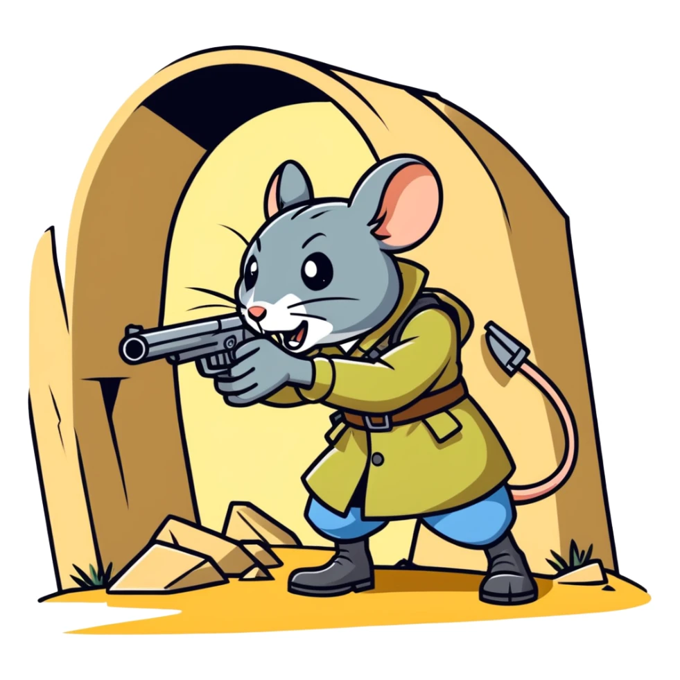 Girl RaT angry firing gun inside war trench sticker