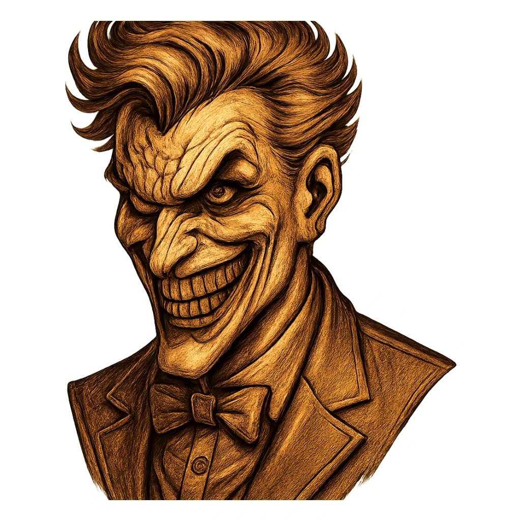 joker face, bronze tones, comic-inspired, sharp lines sticker