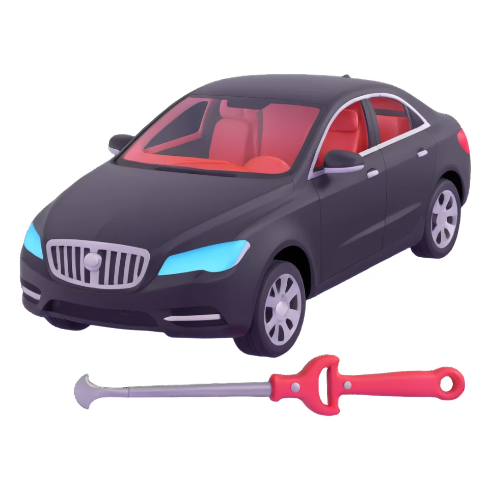 luxury car with dent repair tools like a lever and small hammer, elegant and modern sticker