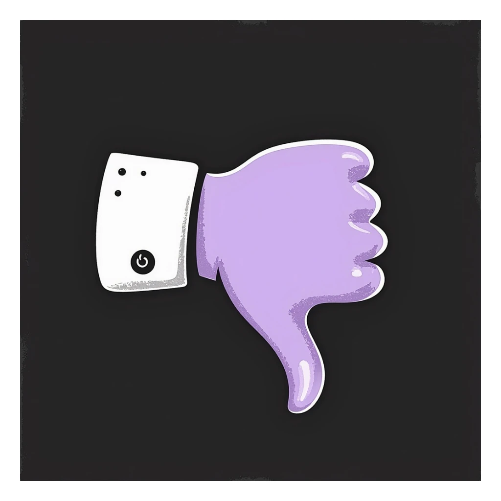 hand-drawn chalk-style emoji, thumbs down hand, crayon and pastel look, rough doodle texture, soft lilac and purple hues, on a dark background, for Telegram channel sticker