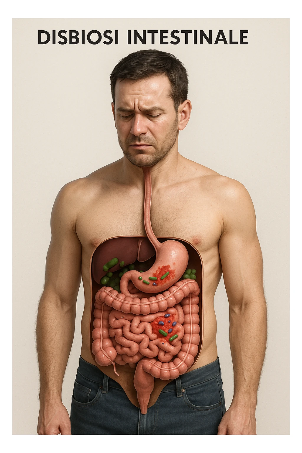 disbiosi intestinale vista anatomicamente su un uomo in 3D sticker