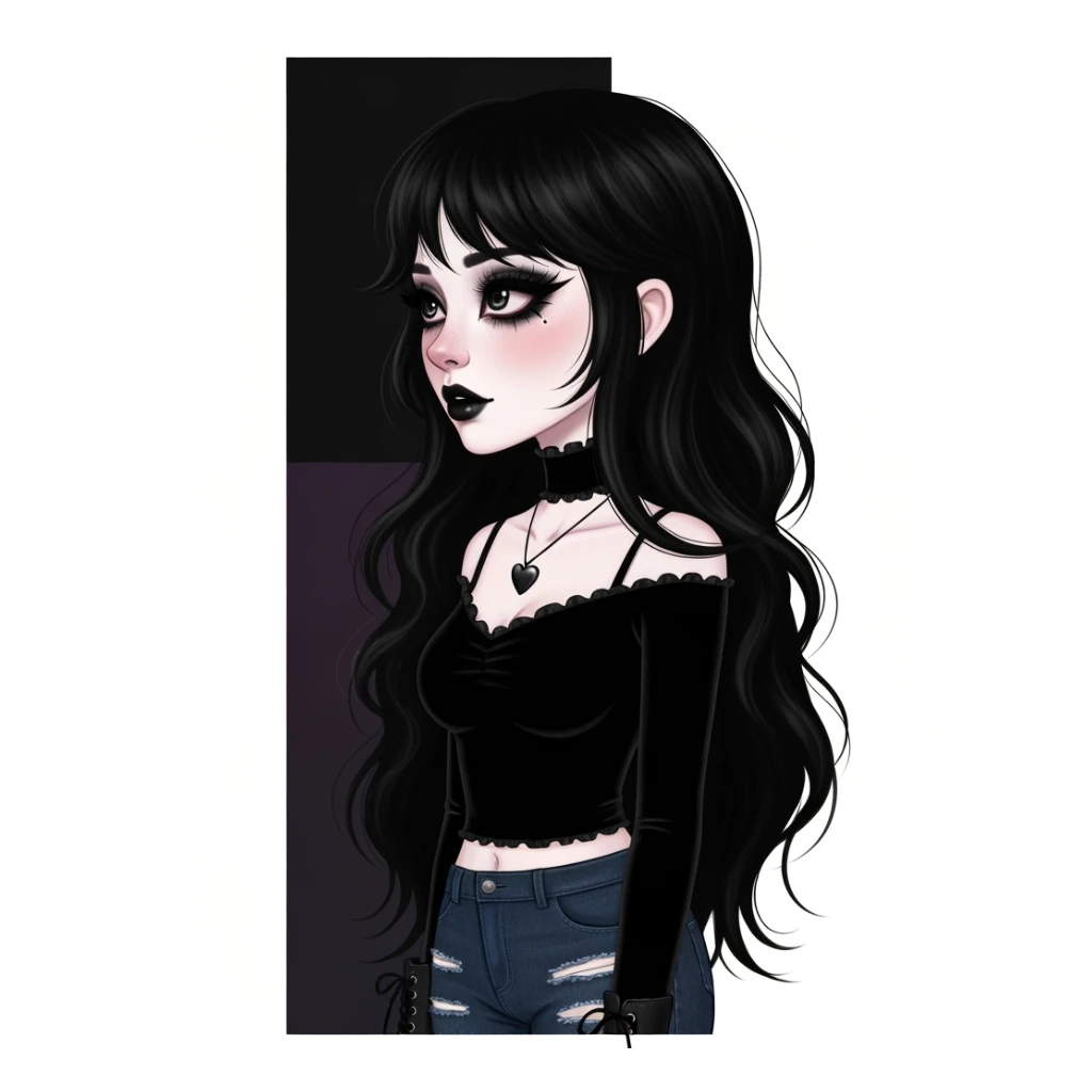 goth profile picture with a heart accent, cute, expressive, minimal, variation 4 sticker