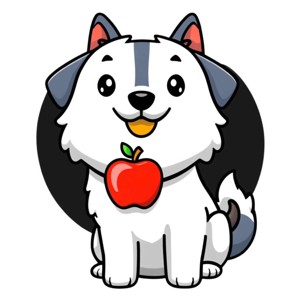 dog holding apple in mouth sticker