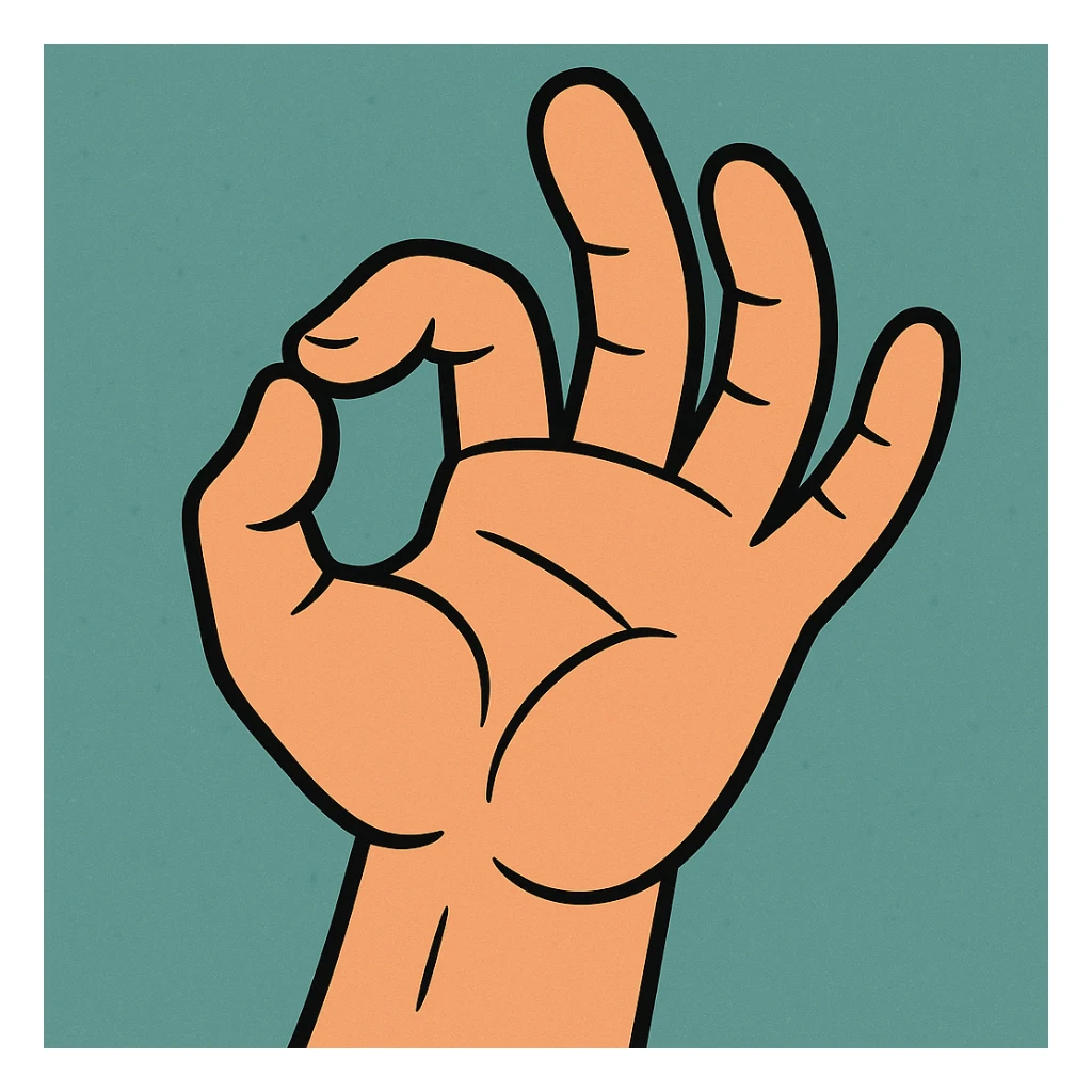 a cartoon style hand with the thumb and ring finger touching, vibrant colors, simple shapes sticker