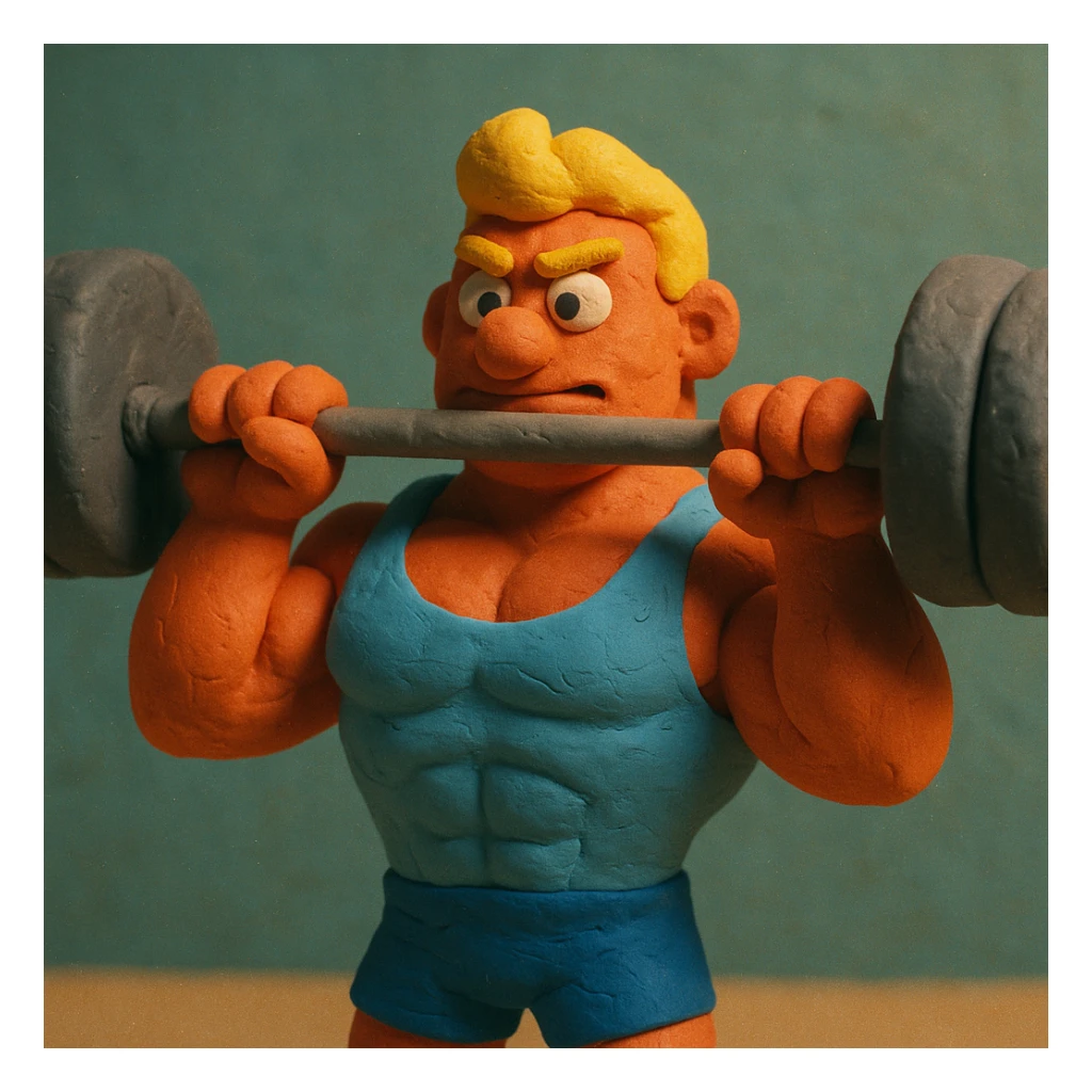 A muscular cartoon character lifting weights, matte and textured sticker
