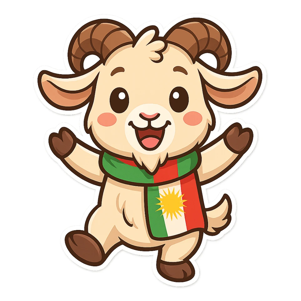 cartoon Kurdish goat sticker, cheerful and colorful style, no text, suitable for WhatsApp and Instagram sticker
