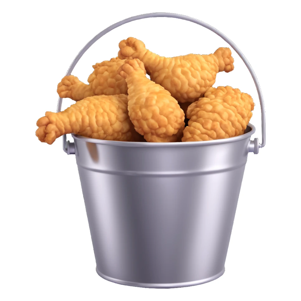 fried chicken in a silver steel bucket, slightly angled side perspective sticker