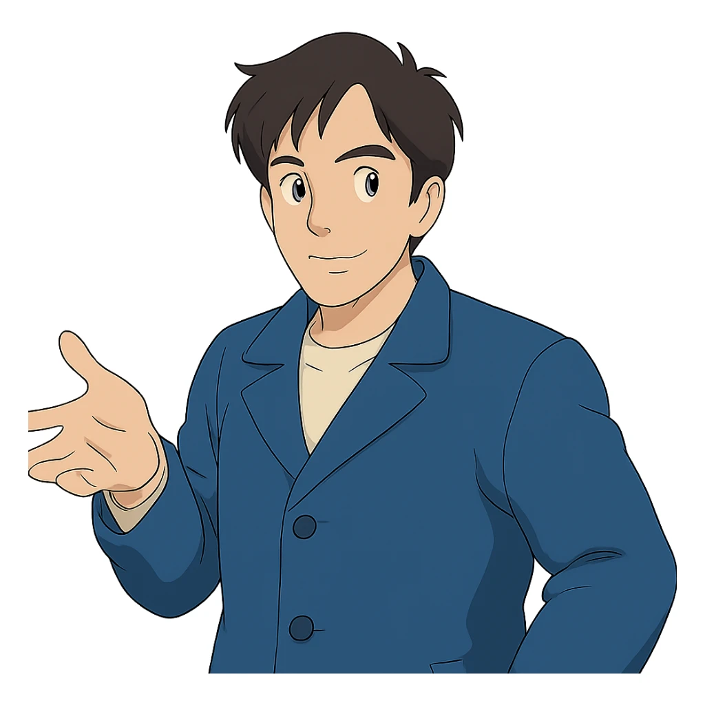 Give the man a different look in Ghibli style, with no background. sticker