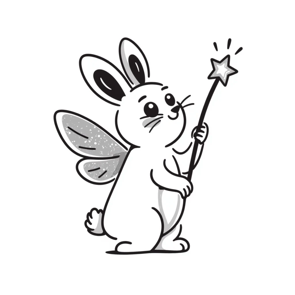 Fluffy rabbit with colorful fairy wings and a magic wand sticker
