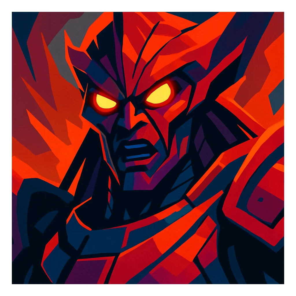 Rhulk from Destiny, close-up portrait, glowing eyes, dramatic lighting sticker