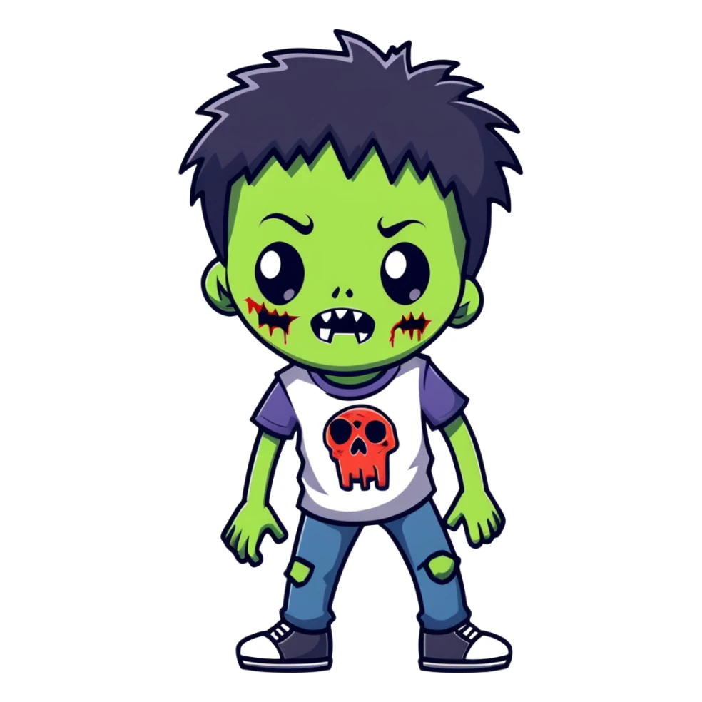 boy zombie with black hair, emo style sticker
