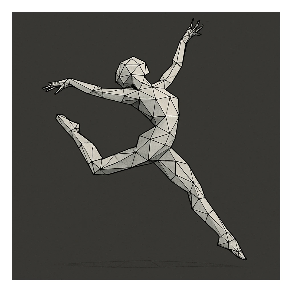 Wireframe dancer mid-leap with limbs stretched in arc. sticker