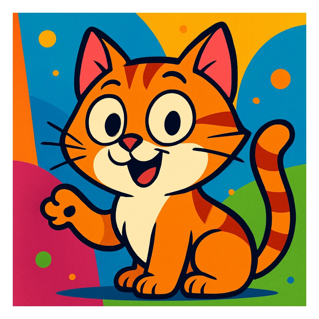 playful cat, vibrant toon cartoon style sticker