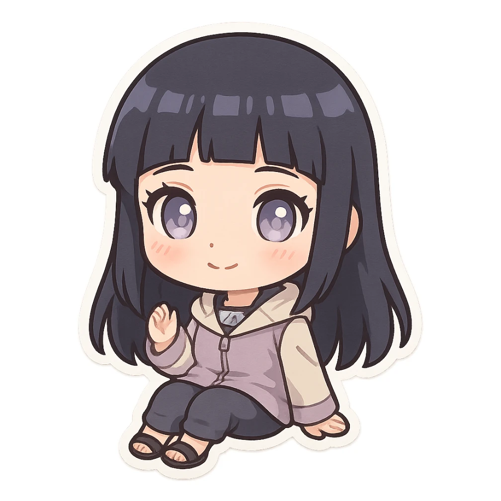 mini Hinata, cute, chibi style, big eyes, small body, soft colors sticker