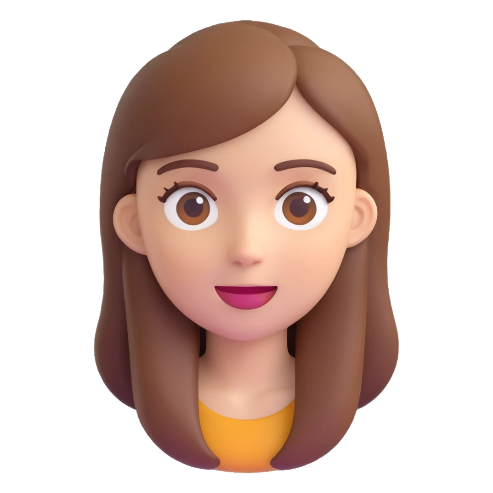 white girl with brown hair, 3d fluent emoji style sticker