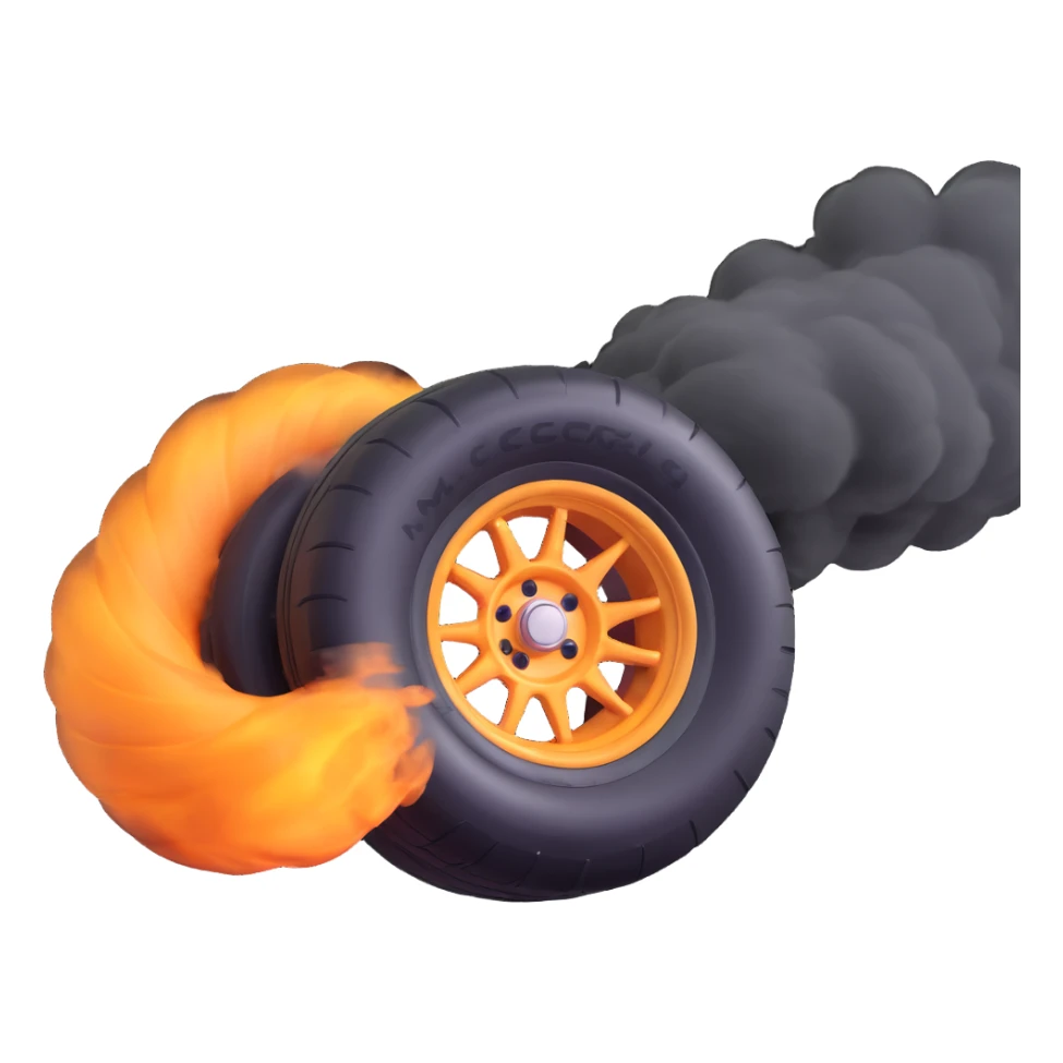 Formula 1 car tire spinning with smoke, energetic, close-up, stylized sticker