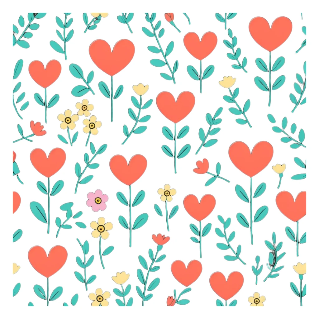 Mother's Day sticker, heart and flowers, cheerful, cartoon style sticker