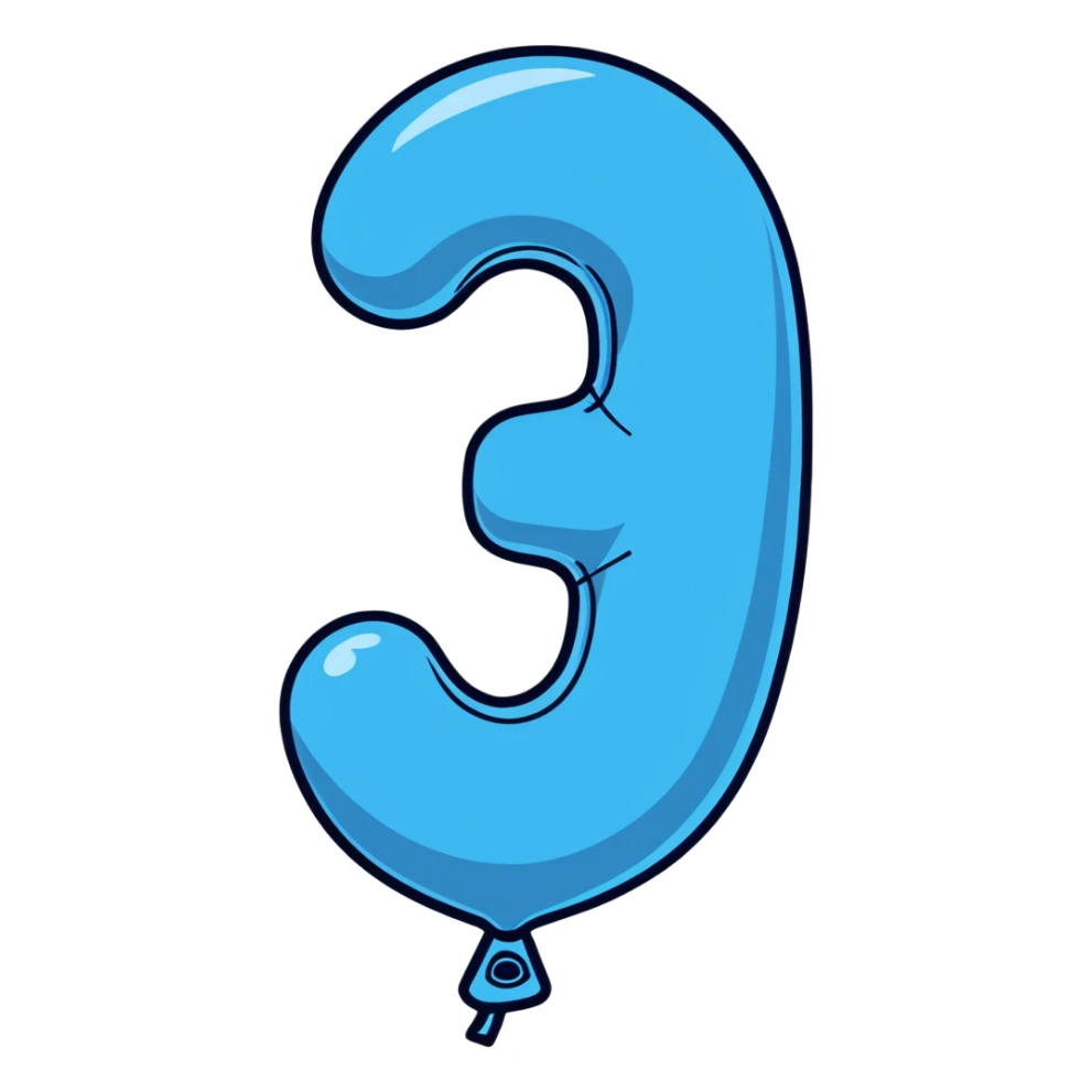 number 3 in mylar blue balloon sticker