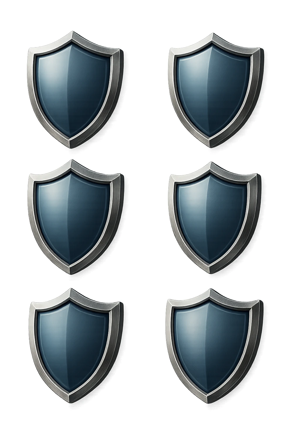6 scudi 3d che simboleggiano "difesa e protezione", realistici in 3d fluttuano in aria, iperrealistico 4k sticker