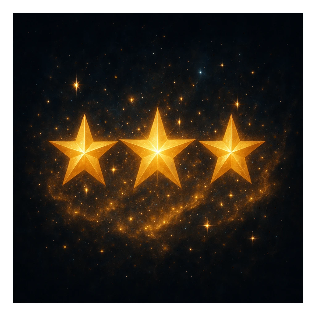 three stars in a row, surrounded by a magical glow, looking impressive, radiant, sparkling sticker
