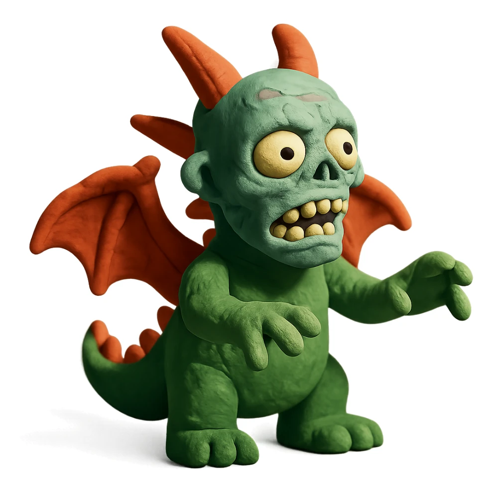 claymation style human dragon with a zombie face sticker