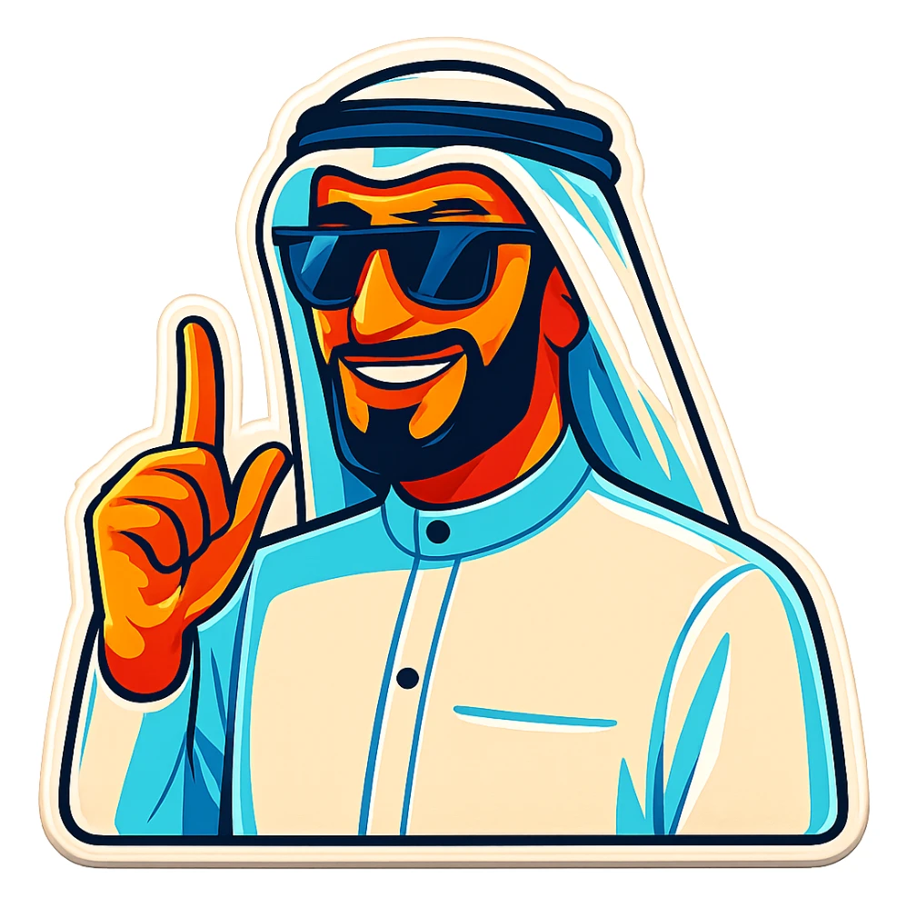 Remove the background, keep the Middle Eastern man in traditional Arab dress, TikTok style, vibrant and fun, with transparent background. sticker