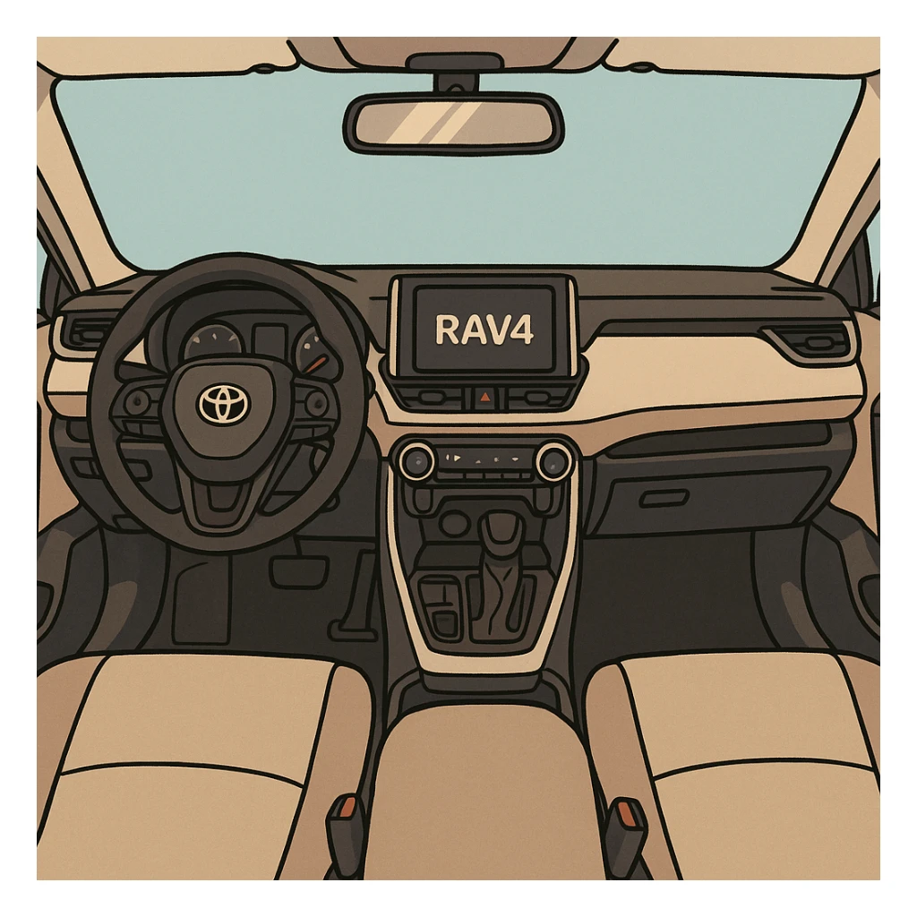 cartoon style wide view of Toyota RAV4 interior sticker