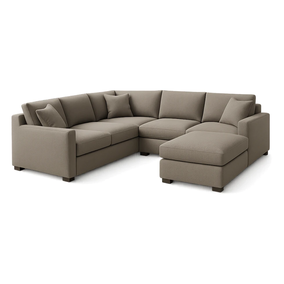 U-form couch, contemporary style, muted tones, no background sticker