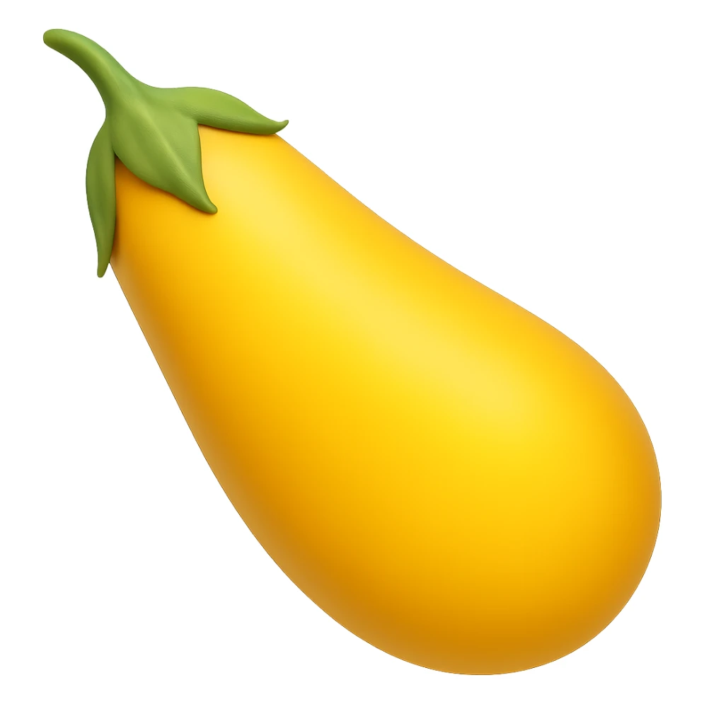 Create a yellow eggplant in the style of emoji (apple style emojis). The eggplant should have a smooth, shiny surface with a yellow color and a green stem, resembling the typical emoji style. sticker