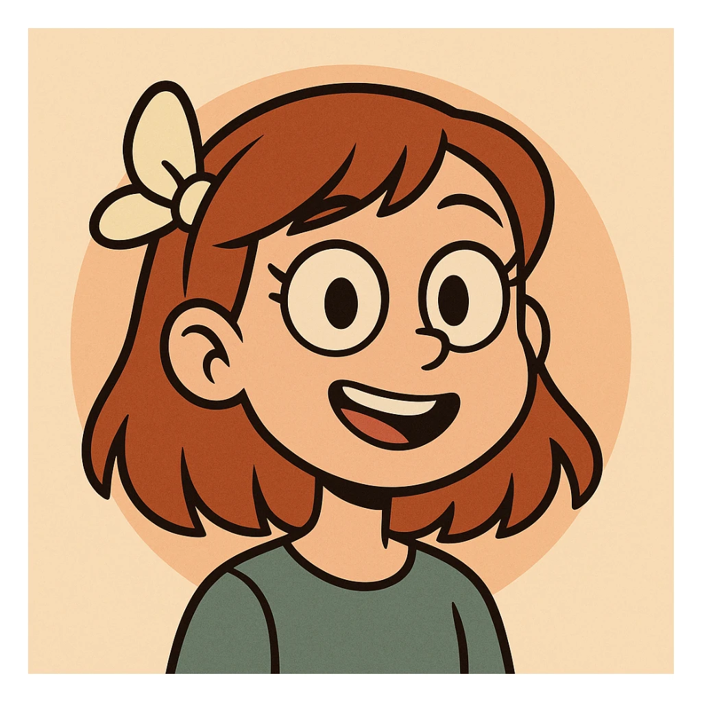 a girl's face, cartoon style, big eyes, cheerful expression sticker