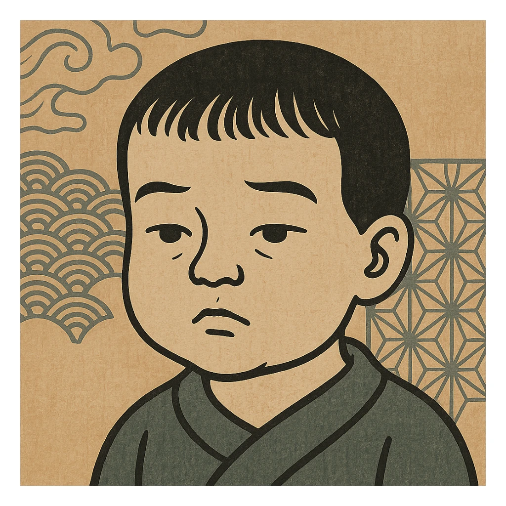 ukiyo-e inspired black and white portrait of a child boy's face sticker