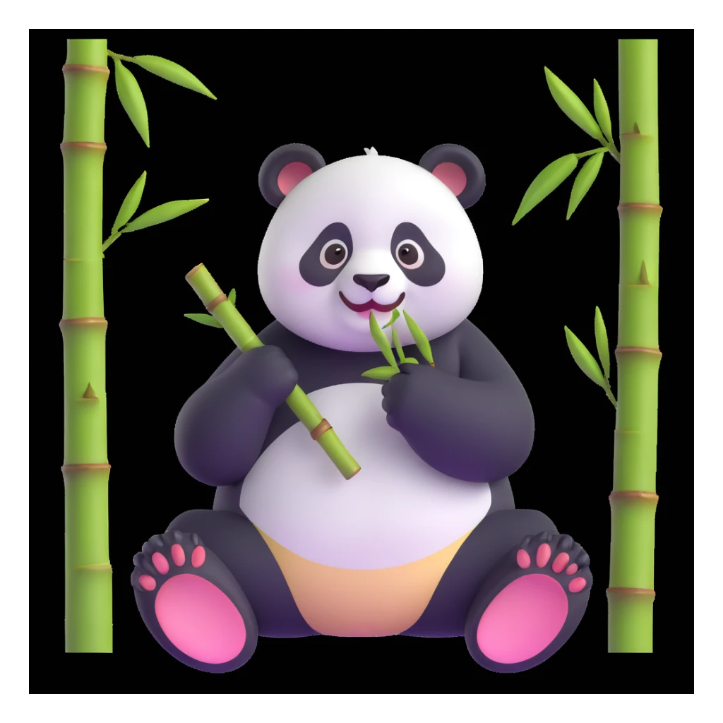 panda eating bamboo in forrest, close up pose sticker