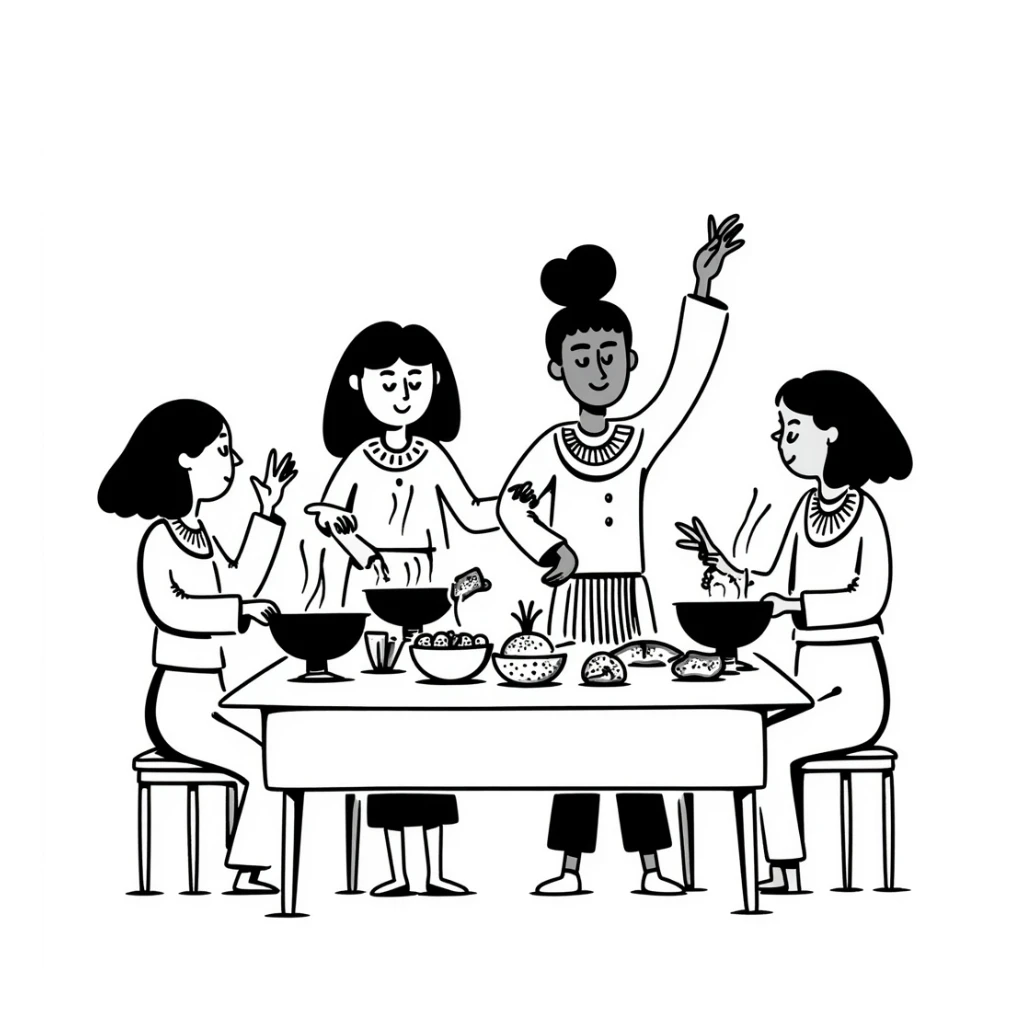 ancient Egyptian cooking scene in hieroglyphic style sticker