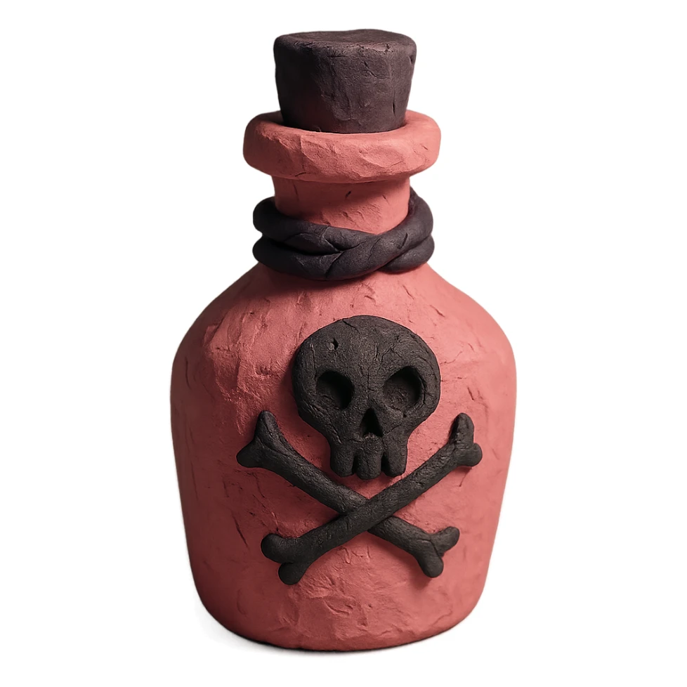pink goth potion bottle, textured and gothic, claymation style sticker