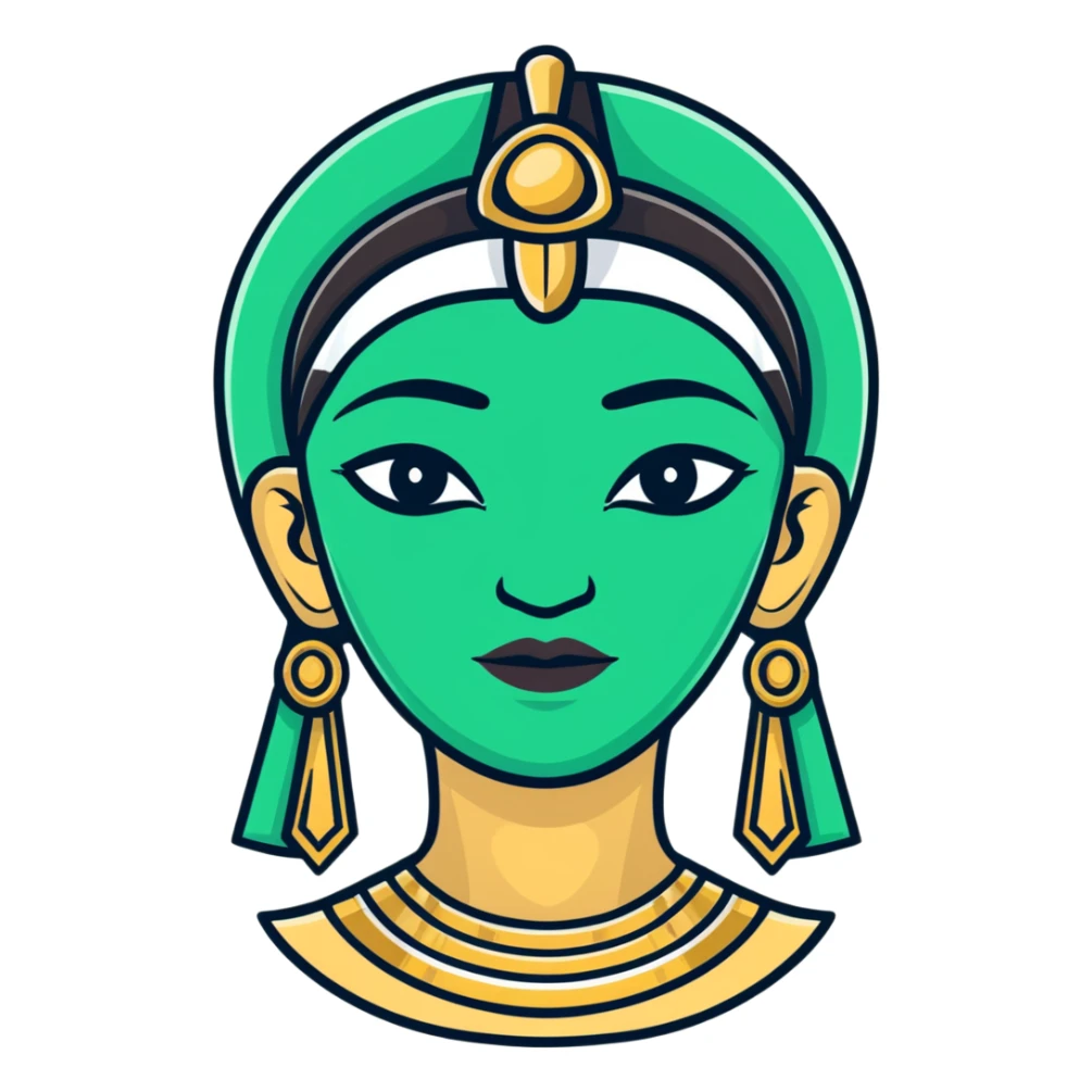 Elegant Maya-Egyptian fusion facial expression, minimalist style, white with deep green accents sticker