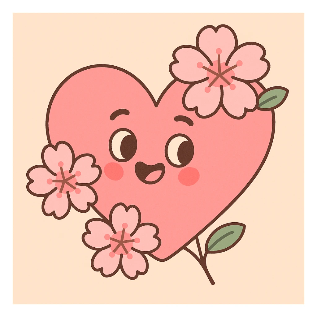 pink heart with sakura flowers, pastel toon style sticker