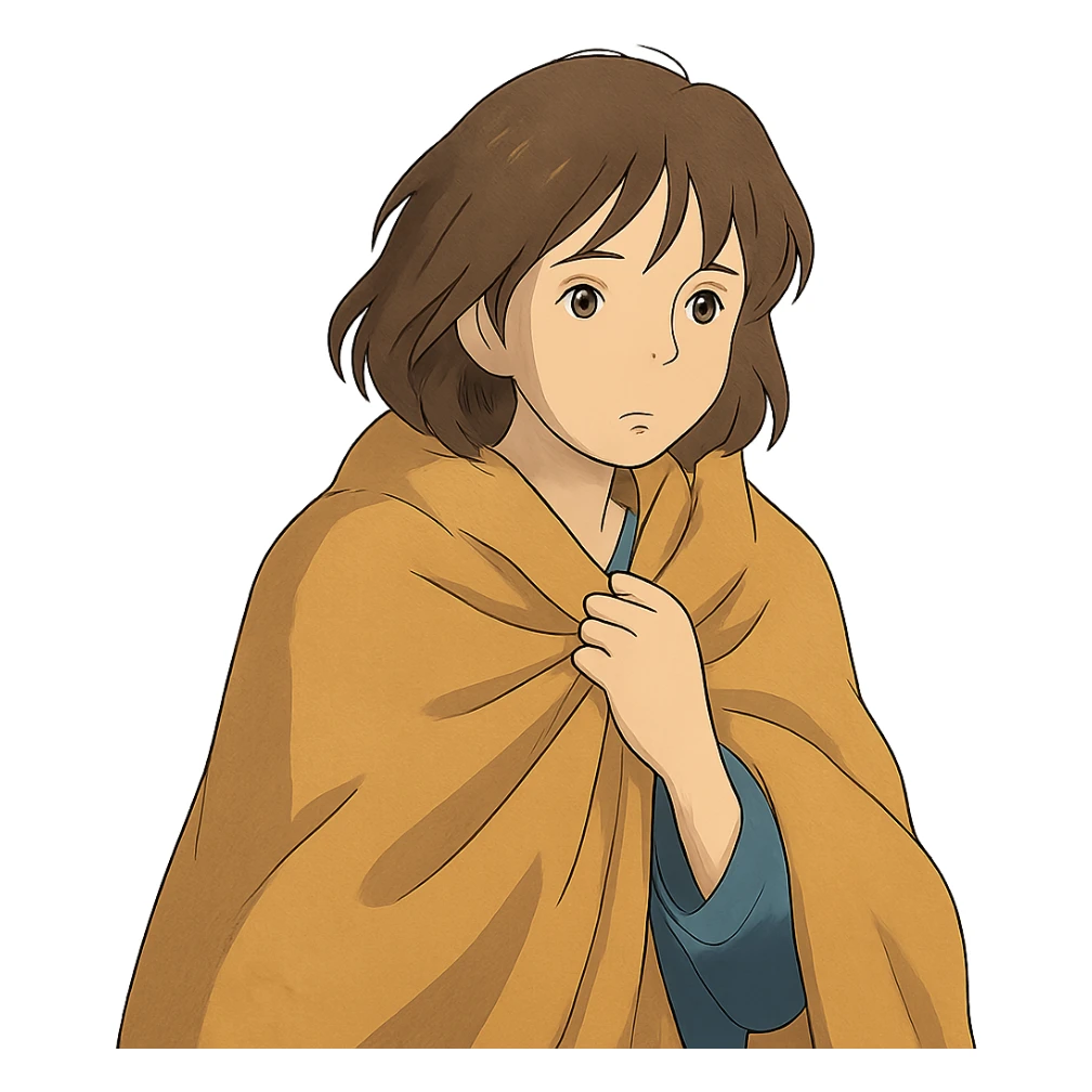 ghibli style woman with blanket sticker