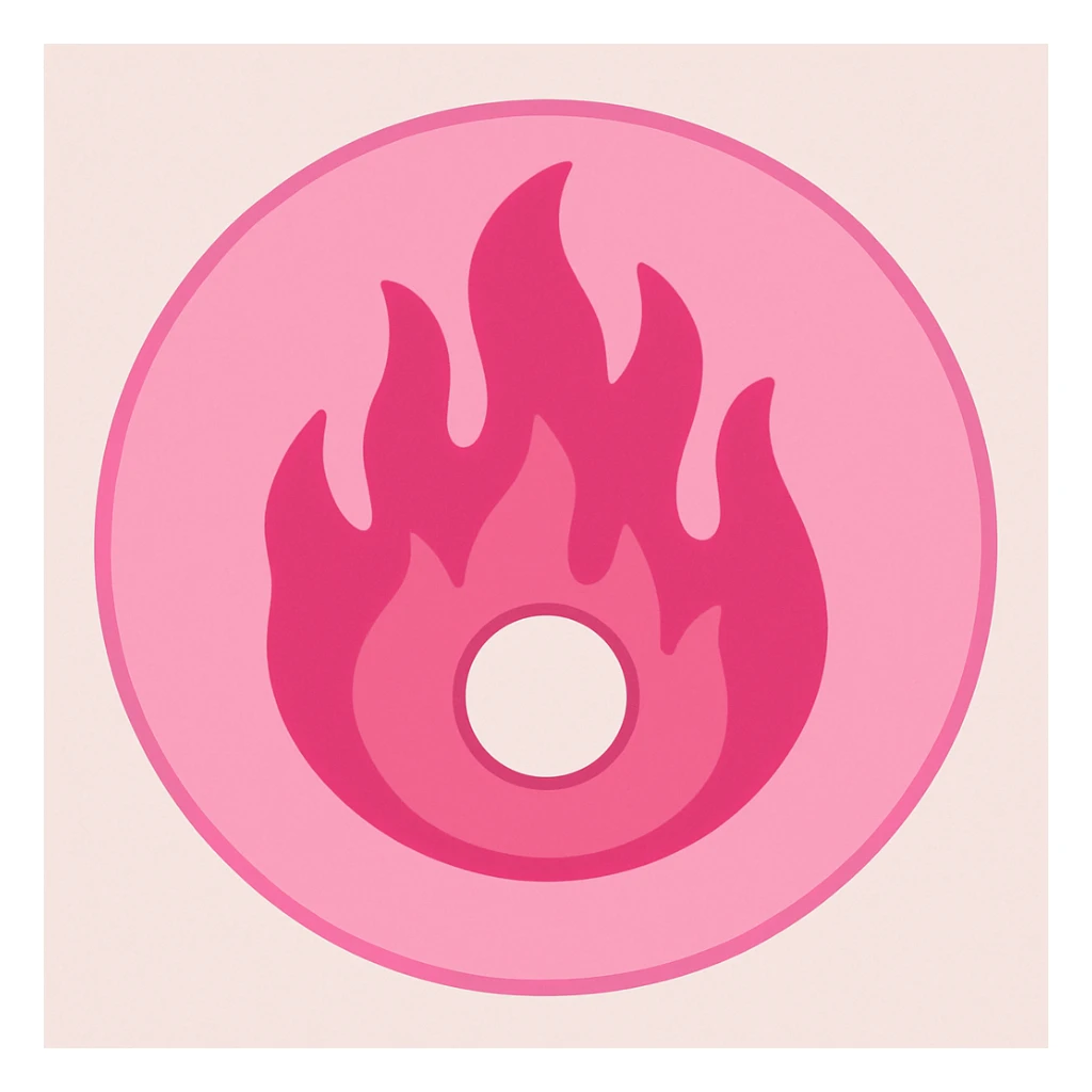 A minimalist CD disc with a subtle fire design, emoji style, pink flames, with wider flames sticker