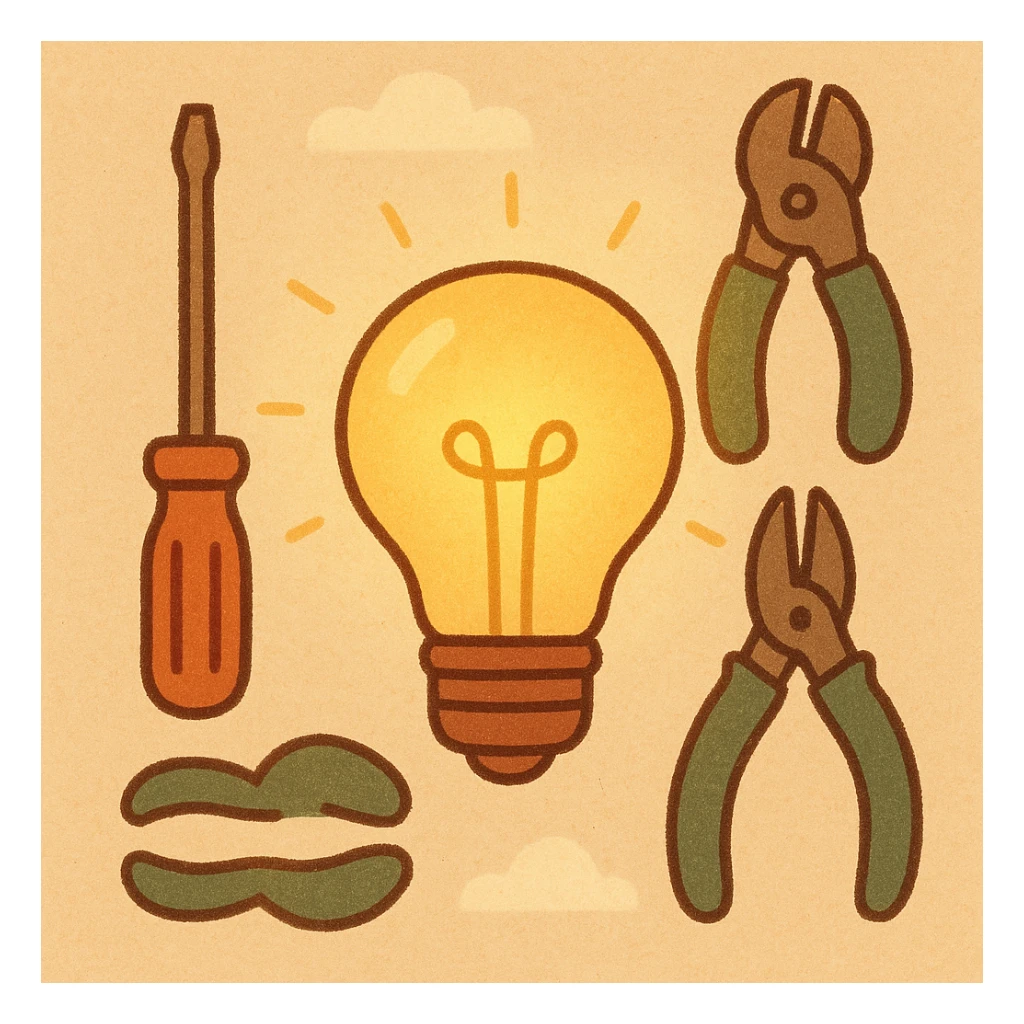 minimalist style bright light bulb with electrician tools around sticker