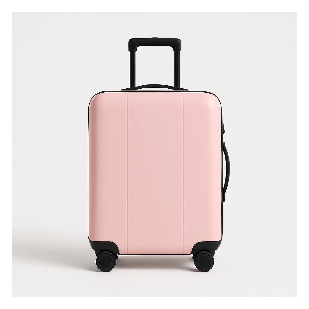 minimal pink and black suitcase on white background, no text sticker