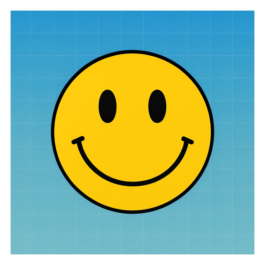 frame 5 with background blending gradient and blue, some grid lines starting to appear, smiley face unchanged sticker