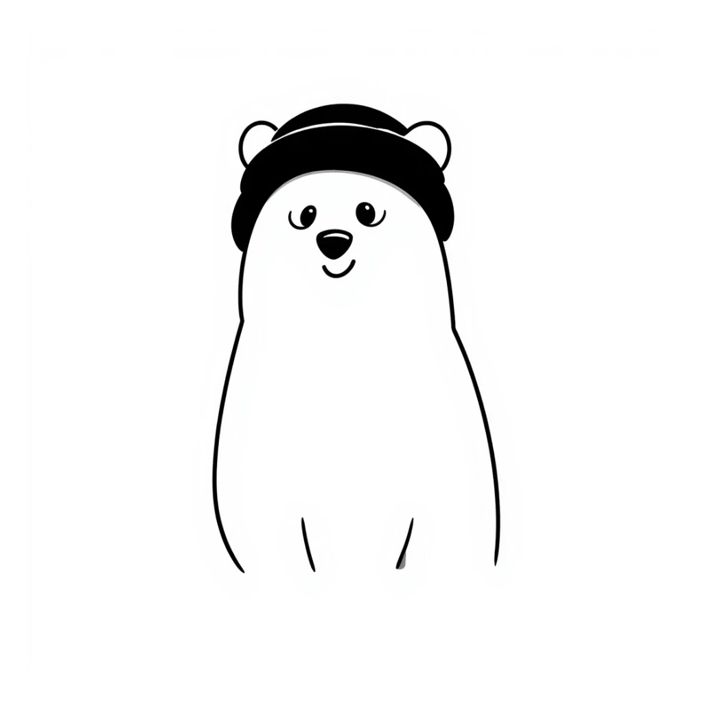 polar bear, hand drawn doodle style, black lines, simple, white fur sticker