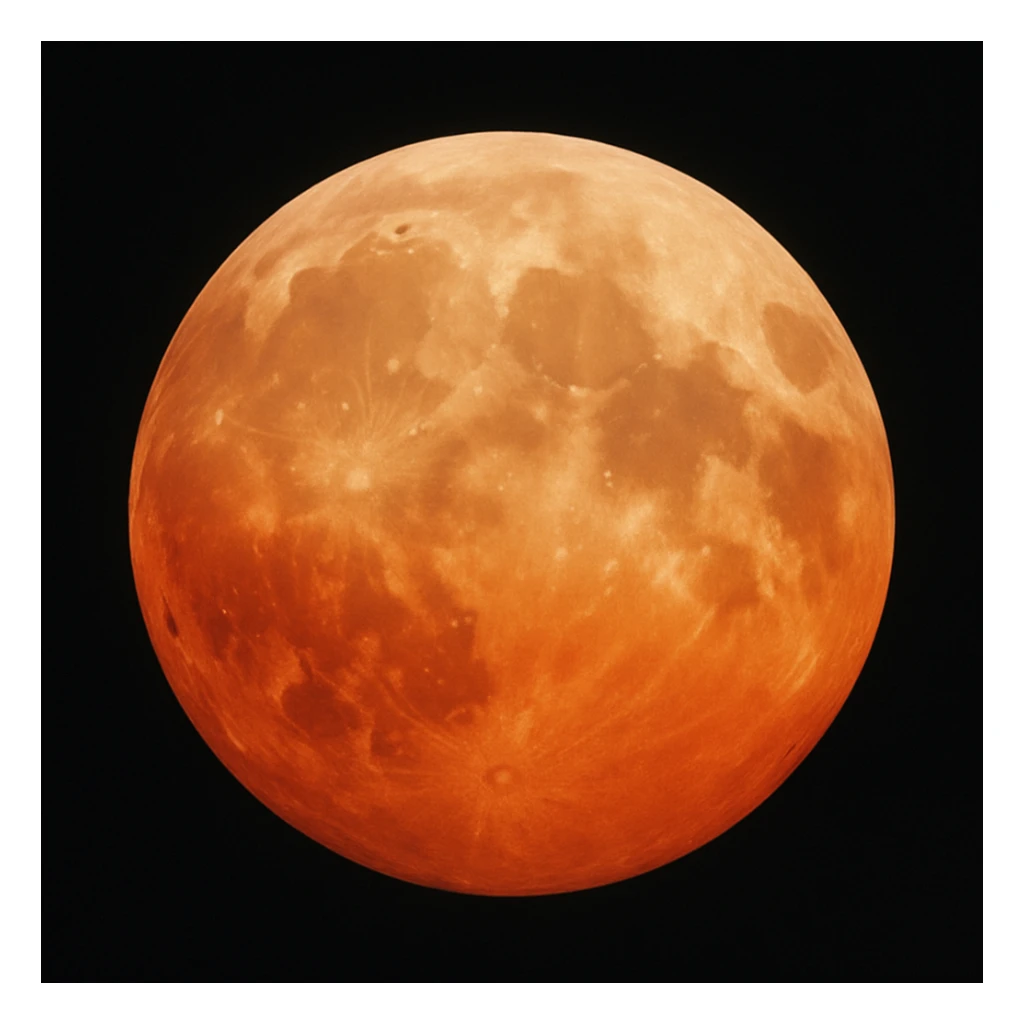 blood moon with smoother craters, two-tone fill: beige and dark red, smooth gradient transition between colors, realistic moon style sticker